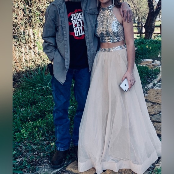 Windsor Crème Colored Two Piece Prom Dress - Picture 2 of 3